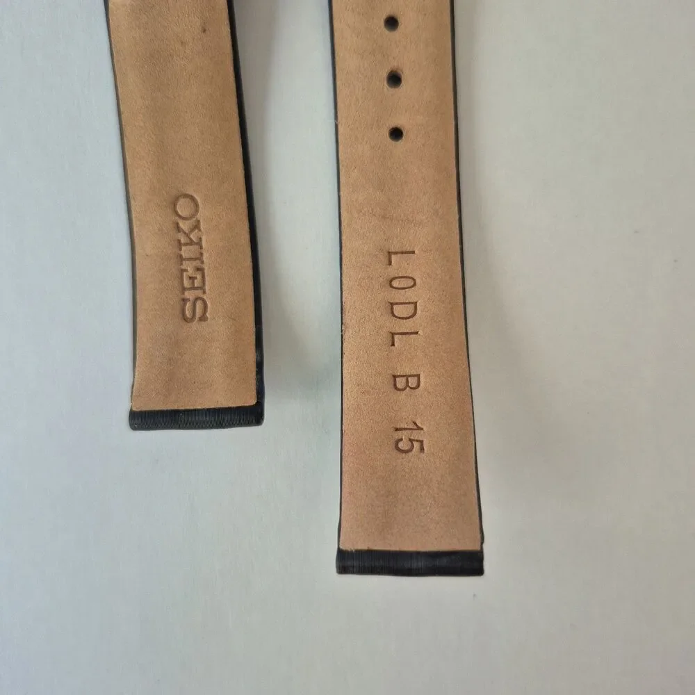Genuine Seiko 15mm Black Leather Watch Band Strap LODL B Fits SWR079/SWR080 Tank